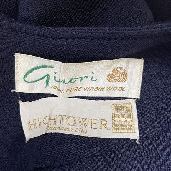 Vintage GINORI Maxi Dress Womens 10 Navy Blue Embroidered Bird Pure Virgin Wool - Picture 7 of 7